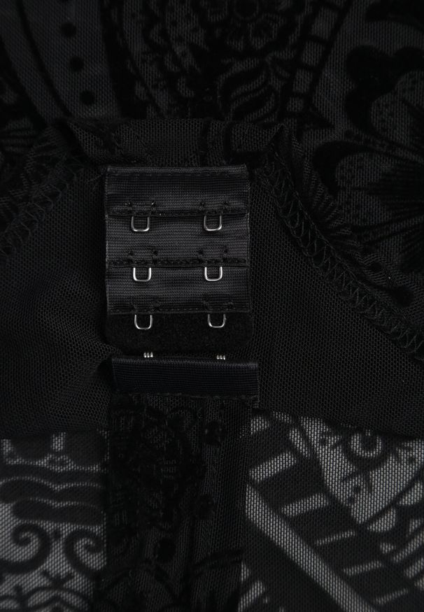 Renee - Czarne Body z Siateczki Vonegno. Kolor: czarny. Materiał: wiskoza, jeans, welur. Wzór: aplikacja