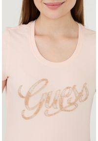Guess - GUESS Różowy damski t-shirt Script, Rozmiar M. Kolor: różowy #2