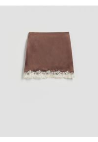 Reserved - Spódnica z koronką - ciemnobrązowy. Kolor: brązowy. Materiał: koronka. Wzór: koronka