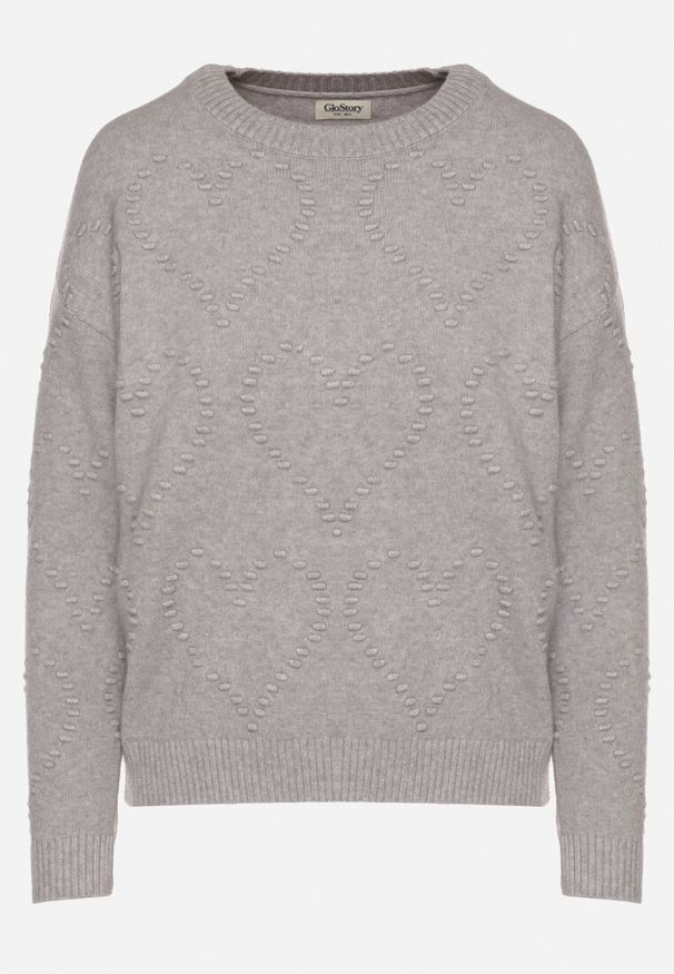 Born2be - Szary Sweter Ozdobiony Motywem Serc Unisae. Okazja: na co dzień. Kolor: szary. Materiał: jeans. Wzór: aplikacja. Styl: casual