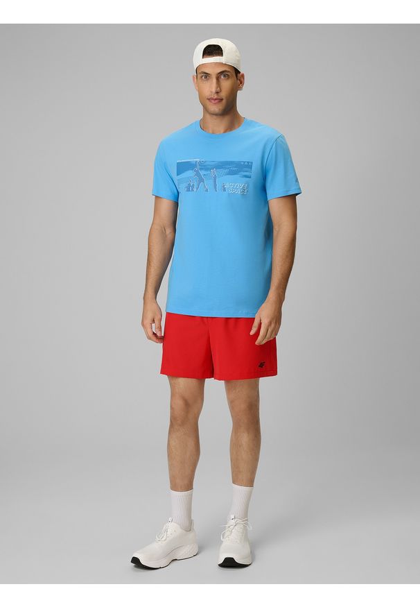 4f - 4F T-shirt reagular z nadrukiem męski - niebieski S. Okazja: na co dzień. Kolor: niebieski. Materiał: materiał, bawełna, dzianina. Wzór: nadruk. Styl: sportowy, klasyczny, casual