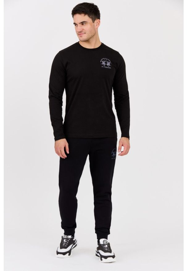 La Martina - LA MARTINA Czarny longsleeve męski JERSEY, Rozmiar XXL. Kolor: czarny. Materiał: jersey. Długość rękawa: długi rękaw