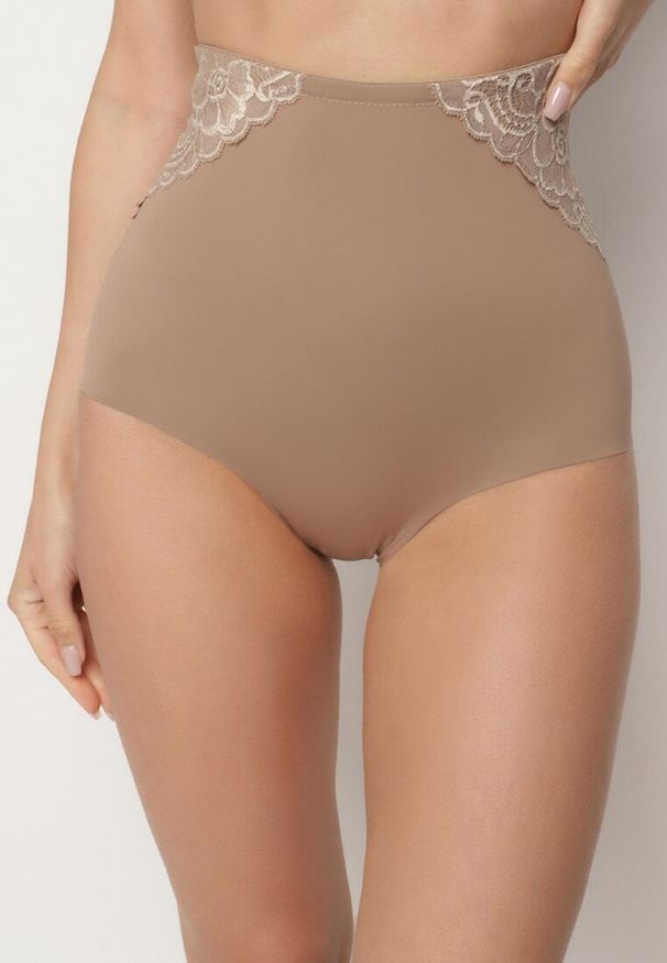 Renee - Ciemnobeżowe Majtki Modelujące High Waist Savirolle. Stan: podwyższony. Kolor: beżowy. Materiał: jeans