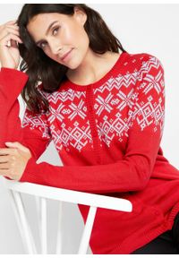 Sweter rozpinany z szerokimi rękawami, w norweski wzór bonprix czerwono-biały. Kolor: czerwony. Materiał: materiał, akryl #7