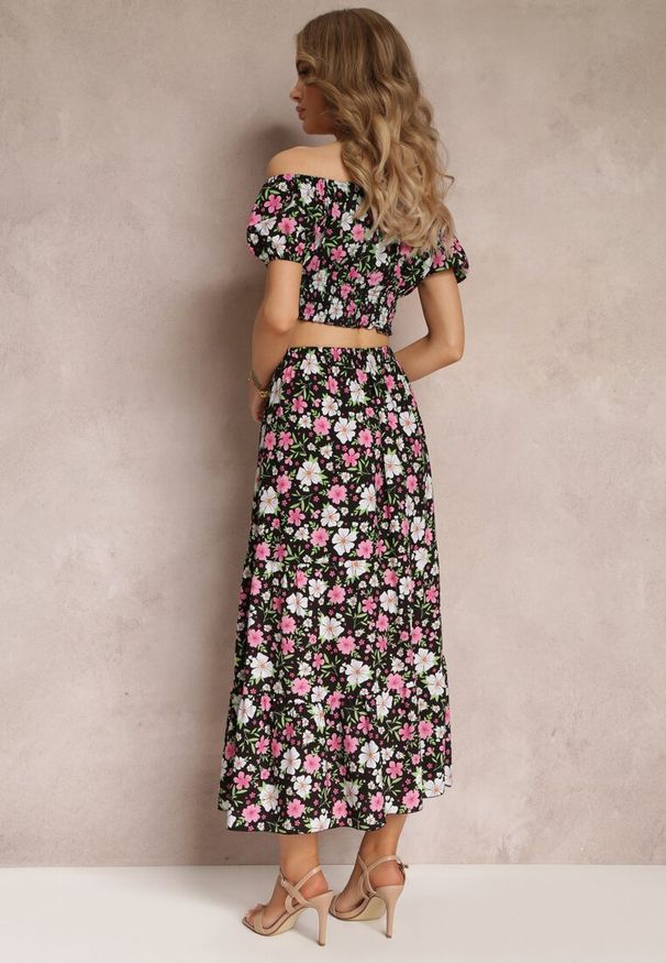 Renee - Czarny Bawełniany Komplet 2-częściowy w Kwiaty Malenis. Kolor: czarny. Materiał: bawełna. Wzór: kwiaty