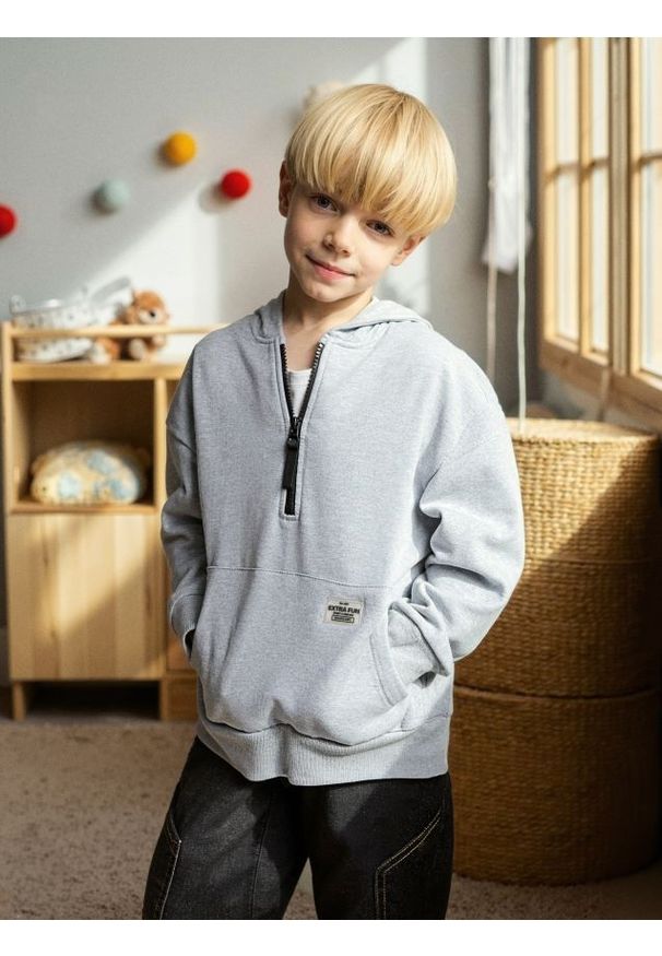 Sinsay - Bluza hoodie z zapięciem na zamek - szary. Kolor: szary