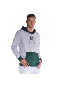 LEONE 1947 APPAREL - Trójkolorowa bluza z kapturem College dla mężczyzn. Typ kołnierza: kaptur. Kolor: szary. Materiał: tkanina. Sport: fitness