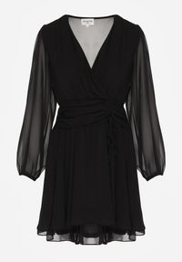 Born2be - Czarna Rozkloszowana Sukienka z Siateczki z Kopertowym Dekoltem Zenessa. Typ kołnierza: dekolt kopertowy. Kolor: czarny. Materiał: poliester, materiał. Typ sukienki: kopertowe #6