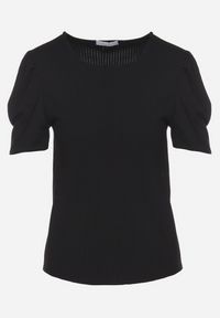 Born2be - Czarny Prążkowany T-shirt z Zakładkami przy Rękawach Kolanovia. Okazja: na co dzień. Kolor: czarny. Materiał: prążkowany. Styl: casual #7