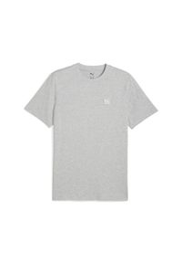 Puma - Męska koszulka Essentials Elevated PUMA Light Gray Heather. Kolor: wielokolorowy, czarny, szary. Wzór: aplikacja, haft