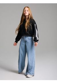 Sinsay - Jeansy wide leg z koronkowymi lampasami - niebieski. Kolor: niebieski #1