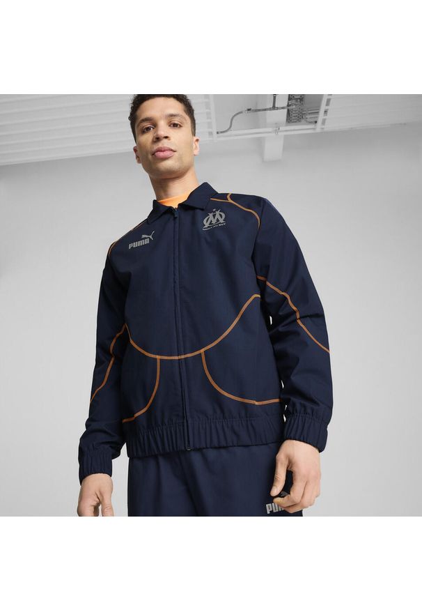 Puma - Kurtka dresowa męska PUMA ftblSTATEMENT Olympique Marsylia. Kolor: pomarańczowy, wielokolorowy, żółty. Materiał: dresówka. Wzór: aplikacja. Sport: piłka nożna
