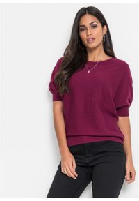 Sweter bonprix jeżynowy. Kolor: fioletowy. Długość rękawa: krótki rękaw. Długość: krótkie #2