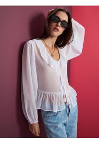 Sinsay - Bluzka z ozdobnymi falbanami - biały. Kolor: biały #1