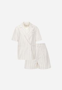 Renee - Beżowy Komplet z Wiskozą i Bawełną Szorty i Marynarka z Krótkim Rękawem Zaleria. Kolor: beżowy. Materiał: wiskoza, bawełna #2