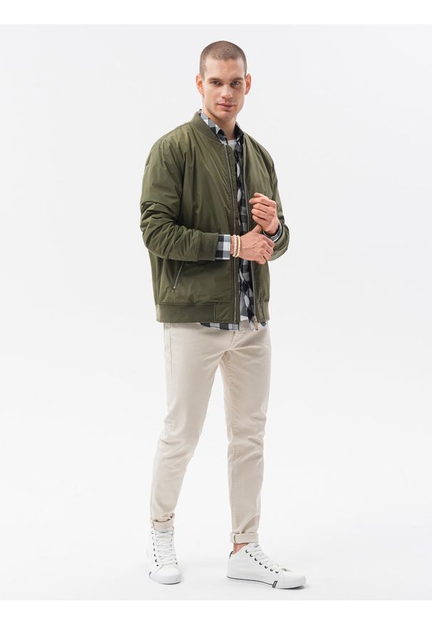 Ombre Clothing - Kurtka męska przejściowa C538 - oliwkowy - XXL. Kolor: oliwkowy. Materiał: poliester