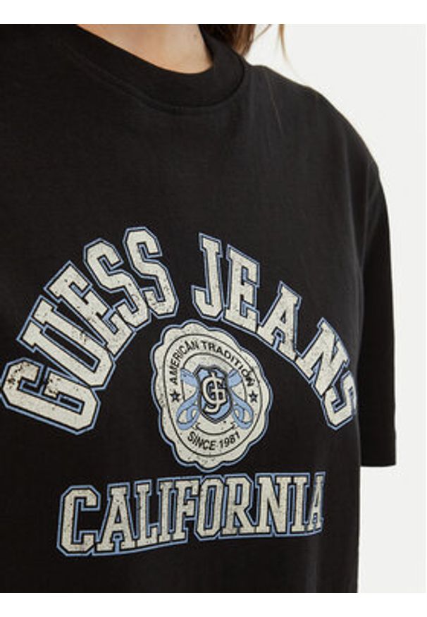Guess Jeans T-Shirt W5RI43 K8HM0 Czarny Regular Fit. Kolor: czarny. Materiał: bawełna