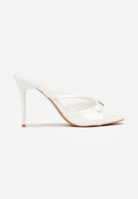 Renee - Białe Klapki na Szpilce z Paskami Klamerką i Lakierowanym Połyskiem Urneiros. Kolor: biały. Materiał: lakier. Wzór: aplikacja. Obcas: na szpilce. Styl: elegancki #8