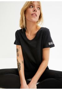 bonprix - T-shirt z czystej bawełny. Kolor: czarny. Materiał: bawełna. Wzór: nadruk #1