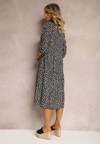 Renee - Czarno-Biała Bawełniana Sukienka Koszulowa w Kropki Wexnella. Kolor: czarny. Materiał: bawełna. Wzór: kropki. Typ sukienki: koszulowe. Długość: midi