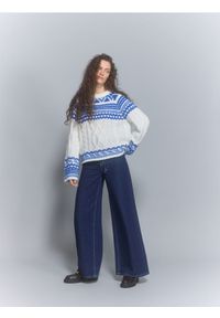 Reserved - Jeansy wide leg z wiązaniem - granatowy. Kolor: niebieski #1