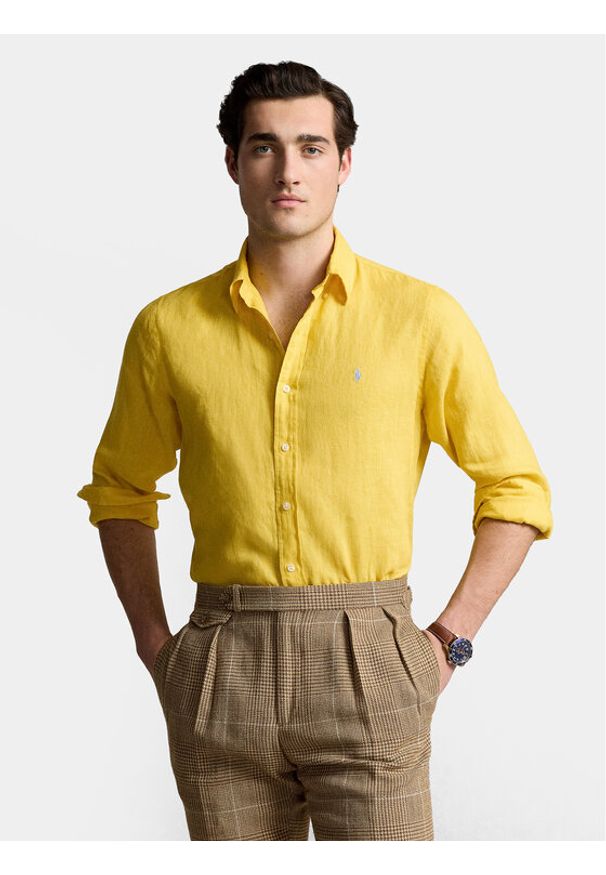 Polo Ralph Lauren Koszula 710829443030 Żółty Slim Fit. Typ kołnierza: polo. Kolor: żółty. Materiał: len