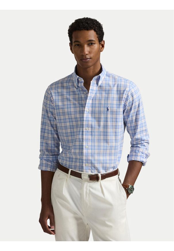Polo Ralph Lauren Koszula 710968937001 Błękitny Custom Fit. Typ kołnierza: polo. Kolor: niebieski. Materiał: bawełna