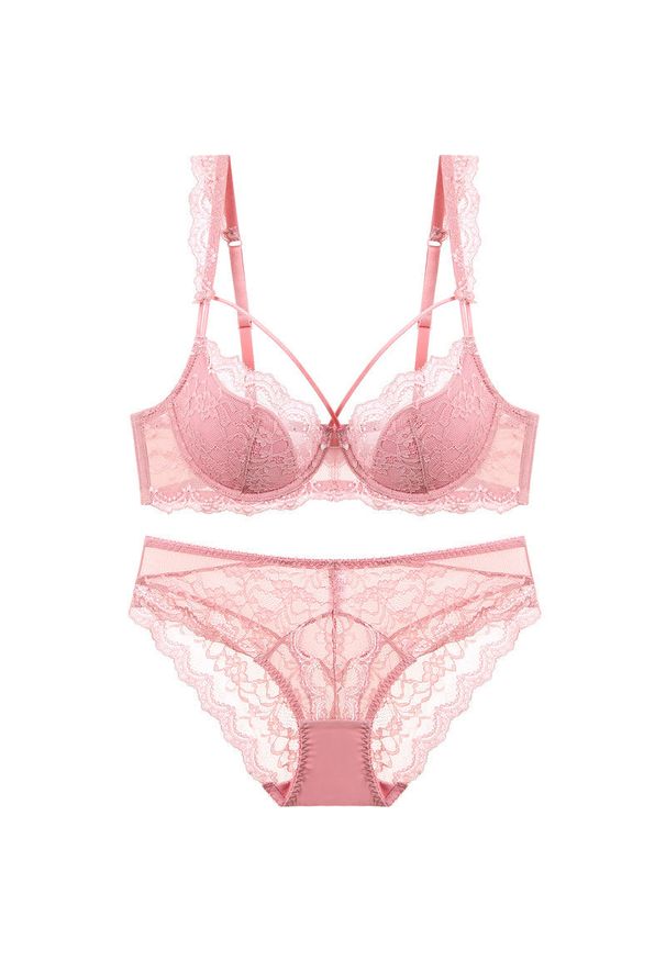 Intica - Komplet bielizny z usztywnianym biustonoszem z koronką Denisia. Kolor: różowy. Materiał: koronka. Wzór: koronka