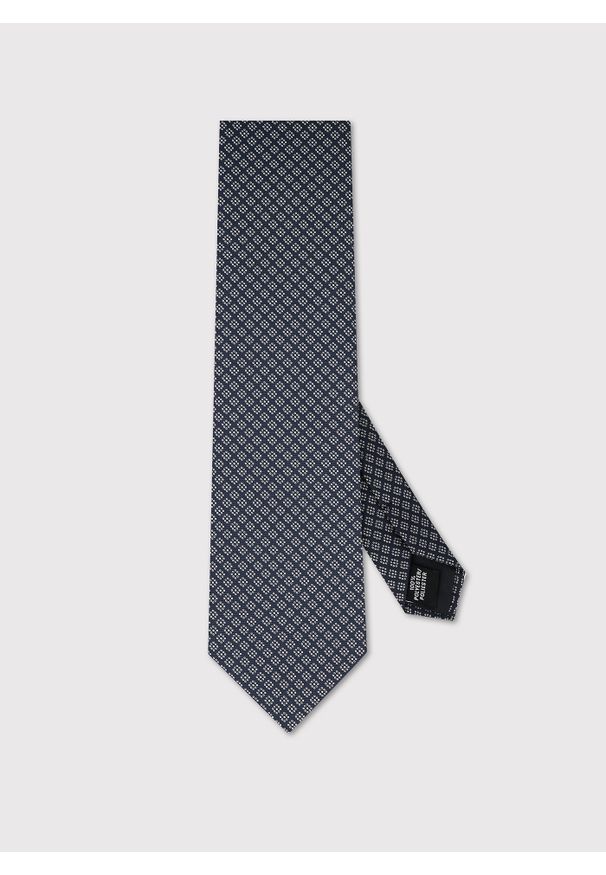 Pako Lorente - PAKO LORENTE – Granatowy krawat w biały wzór. Okazja: na spotkanie biznesowe. Kolor: niebieski, wielokolorowy, biały. Materiał: poliester. Styl: biznesowy