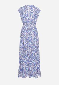 Born2be - Niebieska Asymetryczna Sukienka z Gumką w Pasie z Falbankami z Wiskozy Venimra. Typ kołnierza: kołnierz z falbankami. Kolor: niebieski. Materiał: wiskoza. Typ sukienki: asymetryczne #3