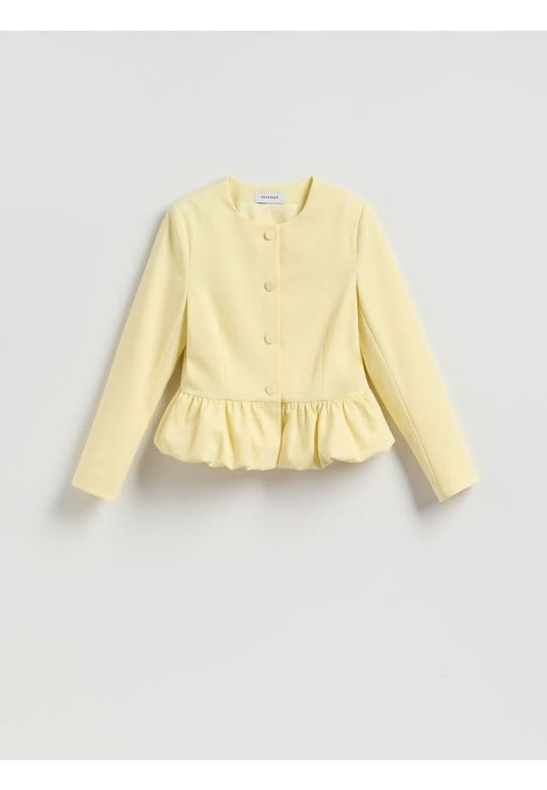 Reserved - Marynarka z baskinką - jasnożółty. Kolor: żółty. Materiał: tkanina, wiskoza