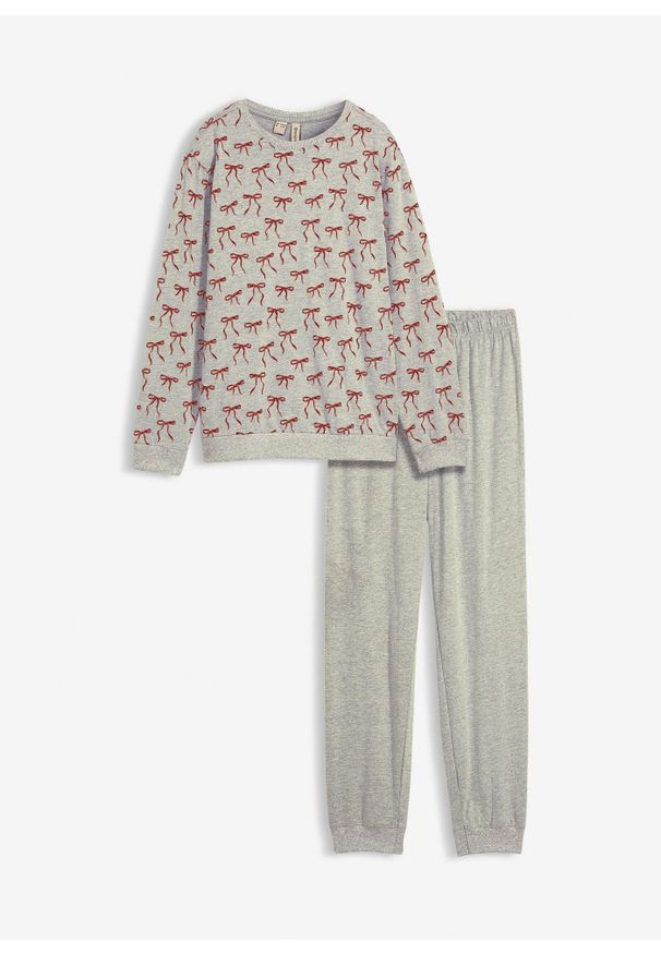 bonprix - Piżama z miękkiej bawełny (2 szt.). Kolor: szary. Materiał: bawełna