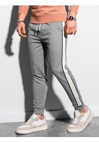 Ombre Clothing - Spodnie męskie dresowe joggery P951 - szare - XXL. Kolor: szary. Materiał: dresówka #5