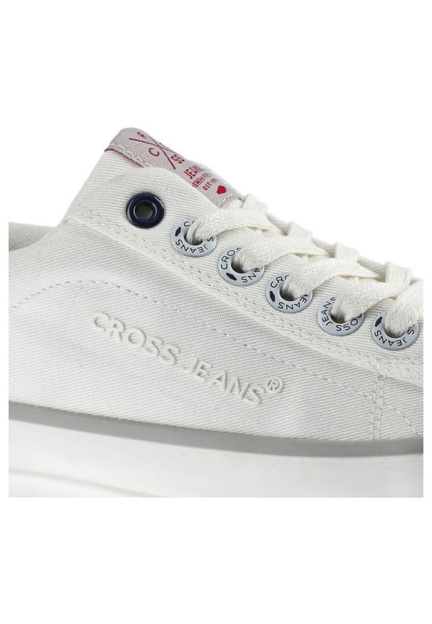 Białe Trampki Cross Jeans Damskie Modne Obuwie. Okazja: na co dzień. Zapięcie: sznurówki. Kolor: biały. Materiał: guma, materiał. Szerokość cholewki: normalna. Wzór: gładki, kolorowy. Styl: klasyczny, sportowy, casual, elegancki