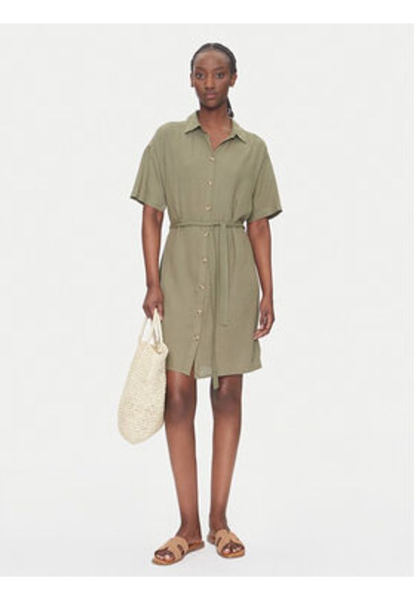 Vero Moda Sukienka koszulowa Thea 10333791 Zielony Loose Fit. Kolor: zielony. Materiał: wiskoza. Typ sukienki: koszulowe