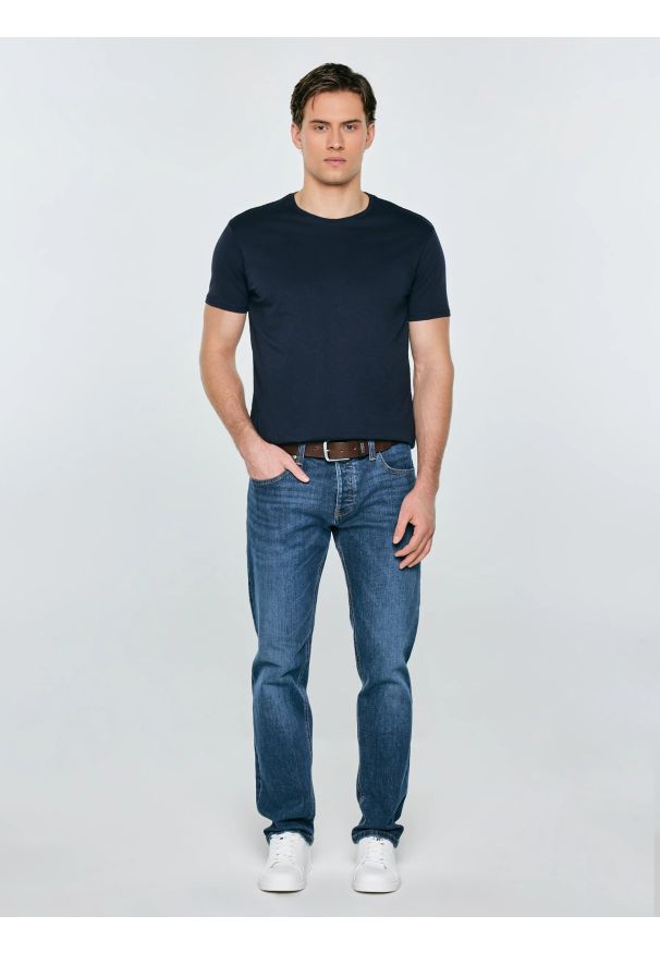 Big-Star - Koszulka męska bawełniana granatowa Basic 403. Kolor: niebieski. Materiał: bawełna. Wzór: gładki. Styl: klasyczny