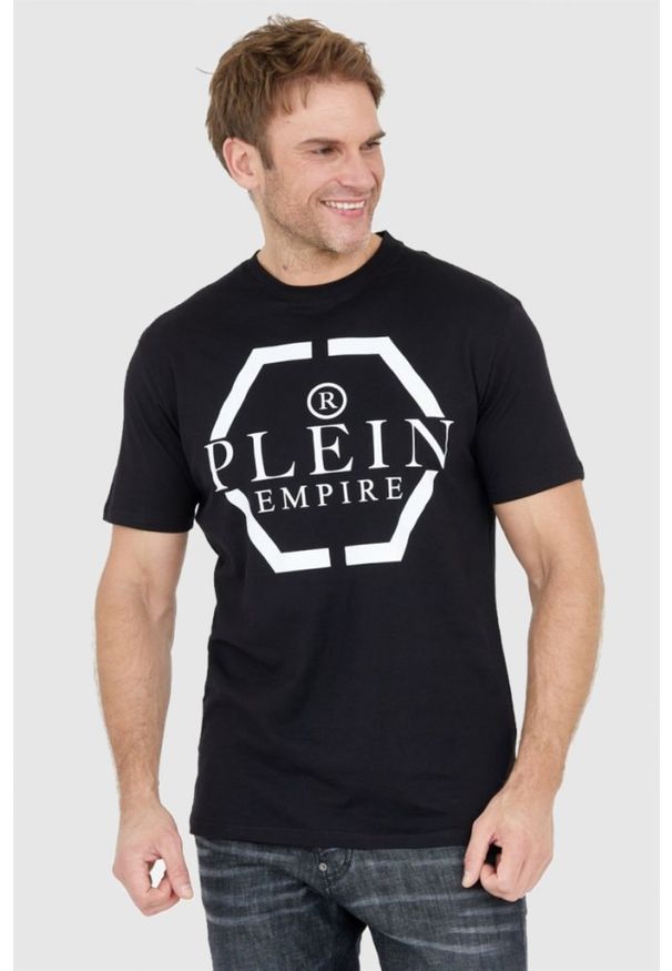 Philipp Plein - PHILIPP PLEIN Czarny t-shirt męski z logo, Rozmiar M. Kolor: czarny