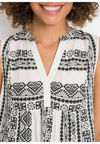 bonprix - Bluzka bez rękawów, z miękkiej wiskozy. Typ kołnierza: typu henley. Kolor: czarny. Materiał: wiskoza. Długość rękawa: bez rękawów. Wzór: nadruk #3