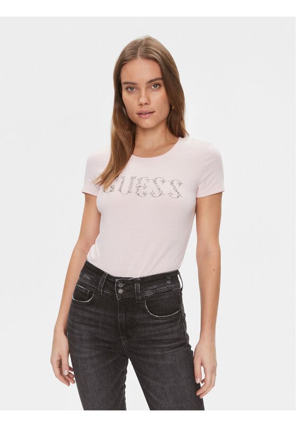 Guess T-Shirt W4RI39 J1314 Różowy Slim Fit. Kolor: różowy. Materiał: bawełna