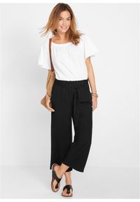 bonprix - Spodnie culotte z wiskozy z wiązanym paskiem. Kolor: czarny. Materiał: wiskoza #2