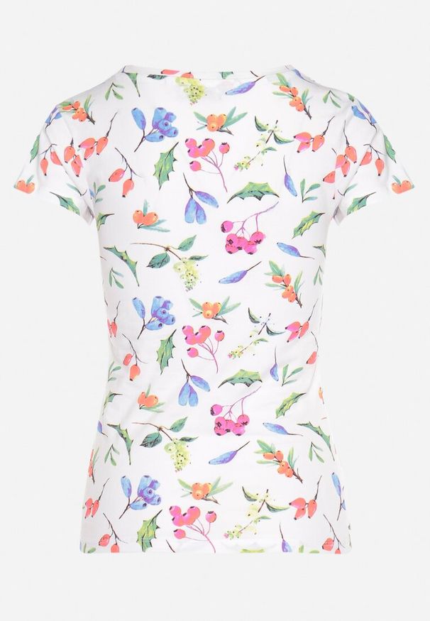 Born2be - Pomarańczowy Bawełniany T-shirt z Ozdobnym Nadrukiem Zaromira. Okazja: na co dzień. Kolor: biały. Materiał: bawełna. Wzór: nadruk. Styl: klasyczny, elegancki, casual