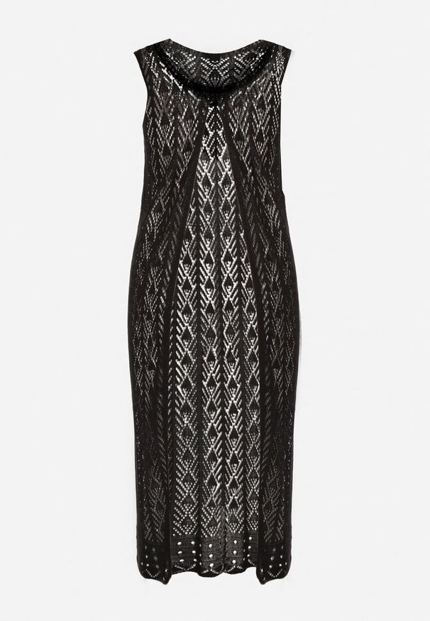 Born2be - Czarna Ażurowa Tunika Boho bez Rękawów Kimalia. Okazja: na co dzień. Kolor: czarny. Materiał: wiskoza. Długość rękawa: bez rękawów. Wzór: ażurowy. Styl: boho