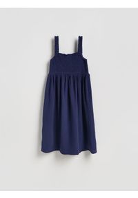 Reserved - Muślinowa sukienka midi - granatowy. Kolor: niebieski. Materiał: bawełna. Długość: midi