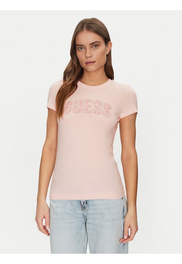 Guess T-Shirt W5GI04 J1314 Różowy Slim Fit. Kolor: różowy. Materiał: bawełna