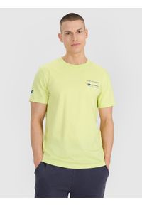 4f - 4F T-shirt regular z nadrukiem męski - zielony S. Okazja: na co dzień. Kolor: zielony. Materiał: tkanina, jersey, bawełna. Długość rękawa: krótki rękaw. Długość: krótkie. Wzór: nadruk. Styl: elegancki, casual, klasyczny, sportowy #1