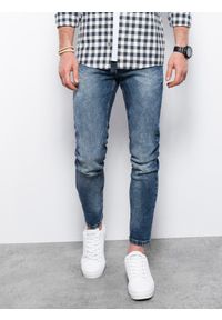 Ombre Clothing - Spodnie jeansowe męskie SLIM FIT P1023 - niebieskie - XL. Okazja: na co dzień. Kolor: niebieski. Materiał: jeans. Styl: casual, klasyczny #6