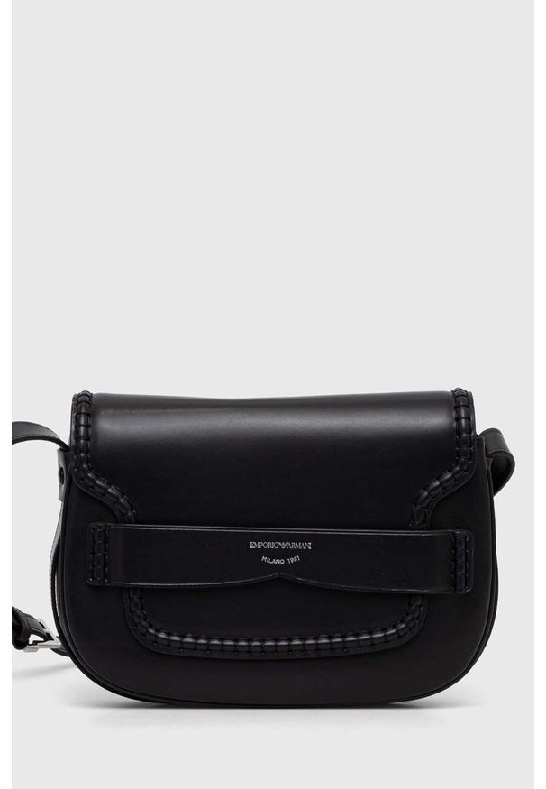 Emporio Armani torebka skórzana kolor czarny. Kolor: czarny. Materiał: skórzane