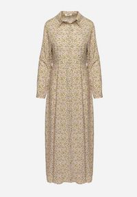 Born2be - Zielono-Beżowa Sukienka Perippe. Kolor: zielony. Wzór: kolorowy, aplikacja, kwiaty, nadruk. Typ sukienki: rozkloszowane, koszulowe. Długość: maxi #6