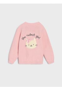 Sinsay - Sweter rozpinany z nadrukiem na plecach - różowy. Kolor: różowy. Wzór: nadruk #1