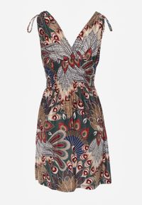 Renee - Zielona Sukienka Phoebothoe. Okazja: na spacer. Kolor: zielony. Długość rękawa: bez rękawów. Wzór: kolorowy, aplikacja. Sezon: lato. Typ sukienki: kopertowe. Styl: wakacyjny. Długość: mini #6